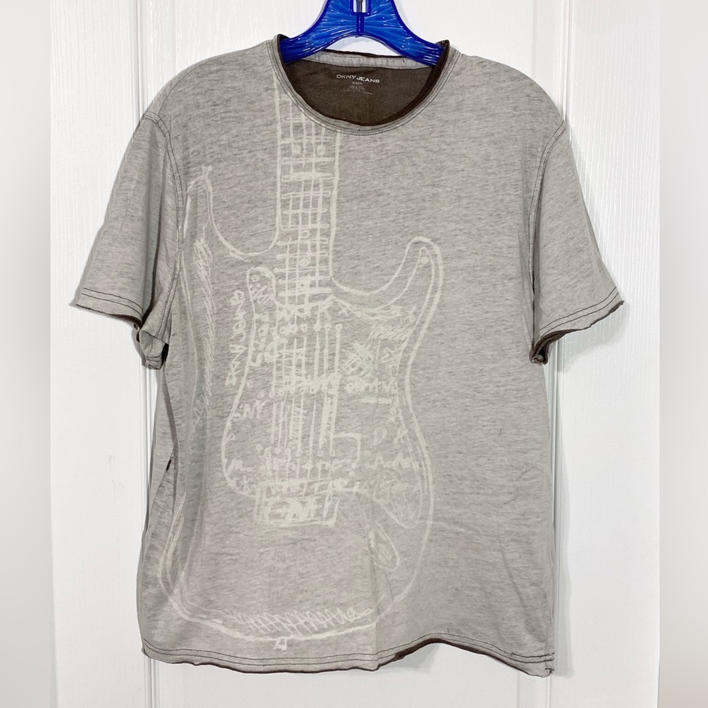 Y2K DKNY Guitar Graphic Burnout Tee Brown White Men’s Medium